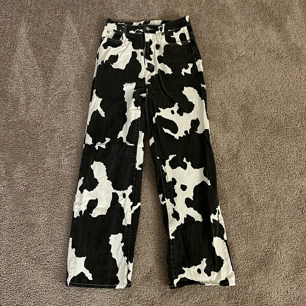 12th Tribe Black and White Cowprint Pants